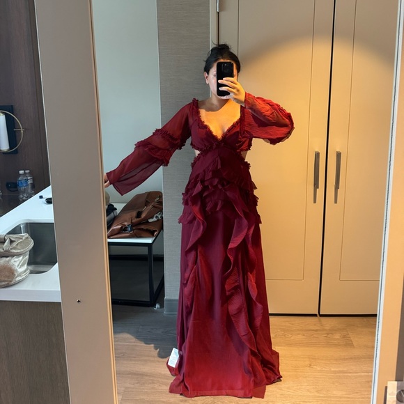 ASOS Burgundy Backless Ruffle Dress - Picture 7 of 8